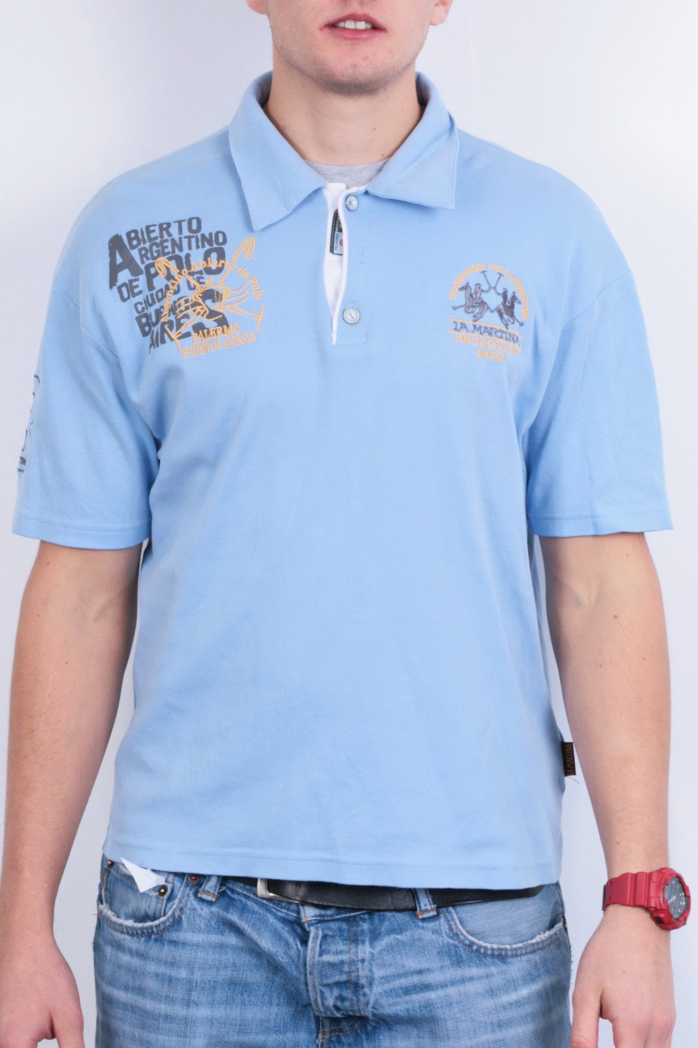 La Martina Men XL Polo Shirt Short Sleeve Blue Buenos Aires Cotton Argentina - RetrospectClothes