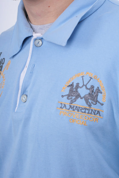 La Martina Men XL Polo Shirt Short Sleeve Blue Buenos Aires Cotton Argentina - RetrospectClothes