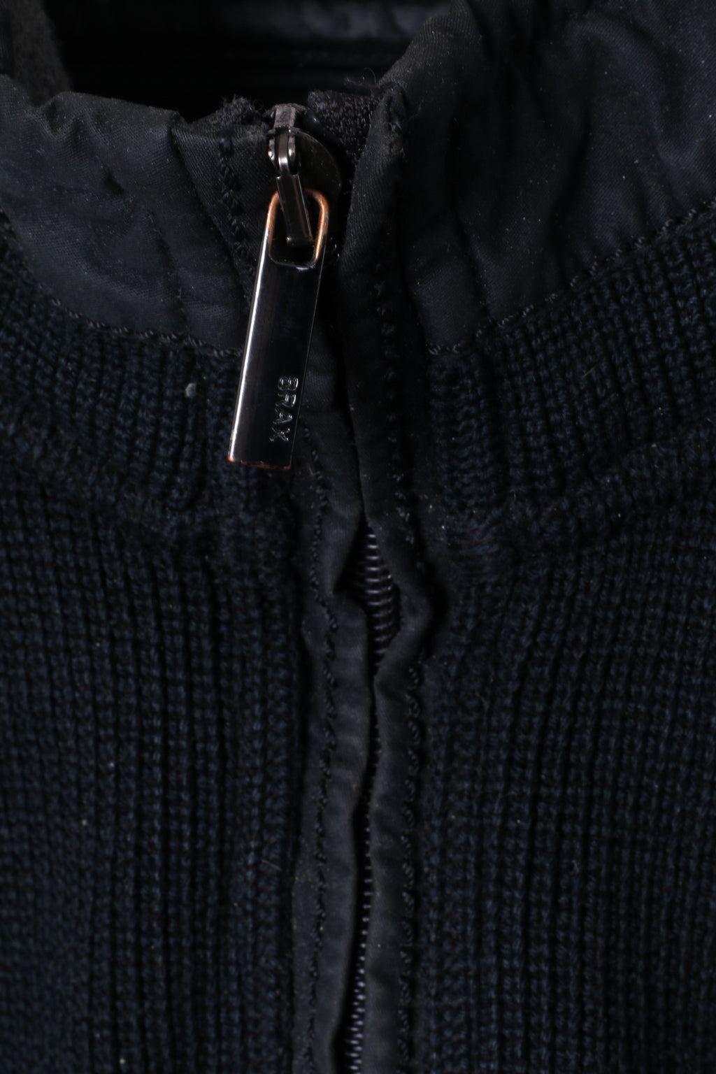 BRAX Mens 52 L Jumper Black Striped Zip Neck Wool Cotton Blend Sweater