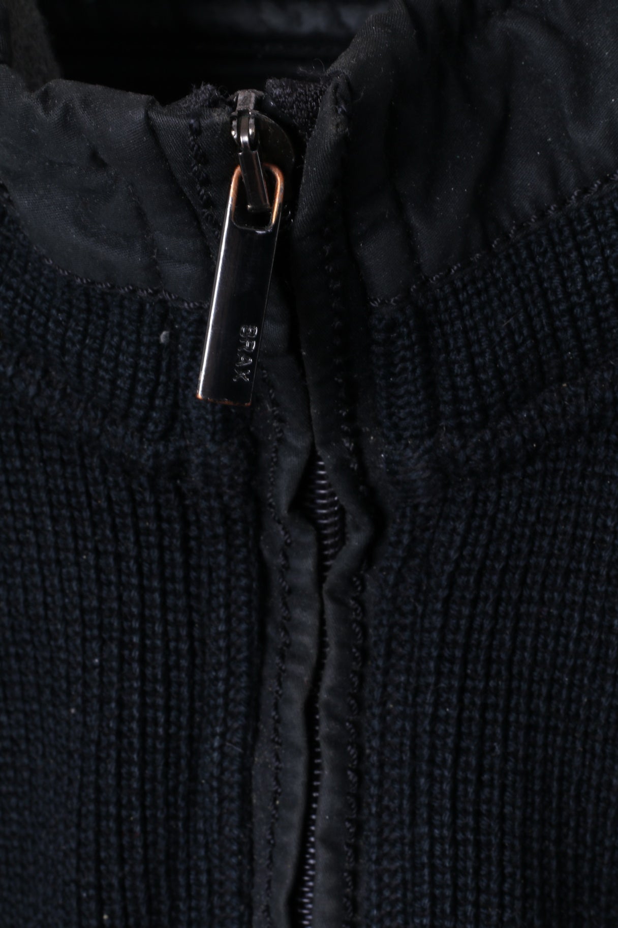 BRAX Mens 52 L Jumper Black Striped Zip Neck Wool Cotton Blend Sweater