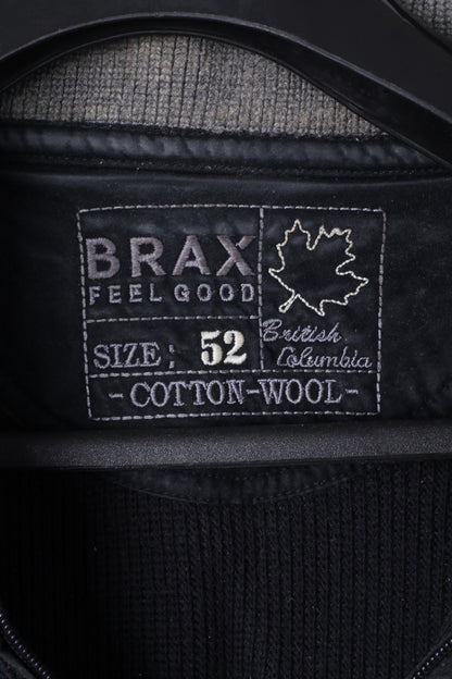 BRAX Mens 52 L Jumper Black Striped Zip Neck Wool Cotton Blend Sweater