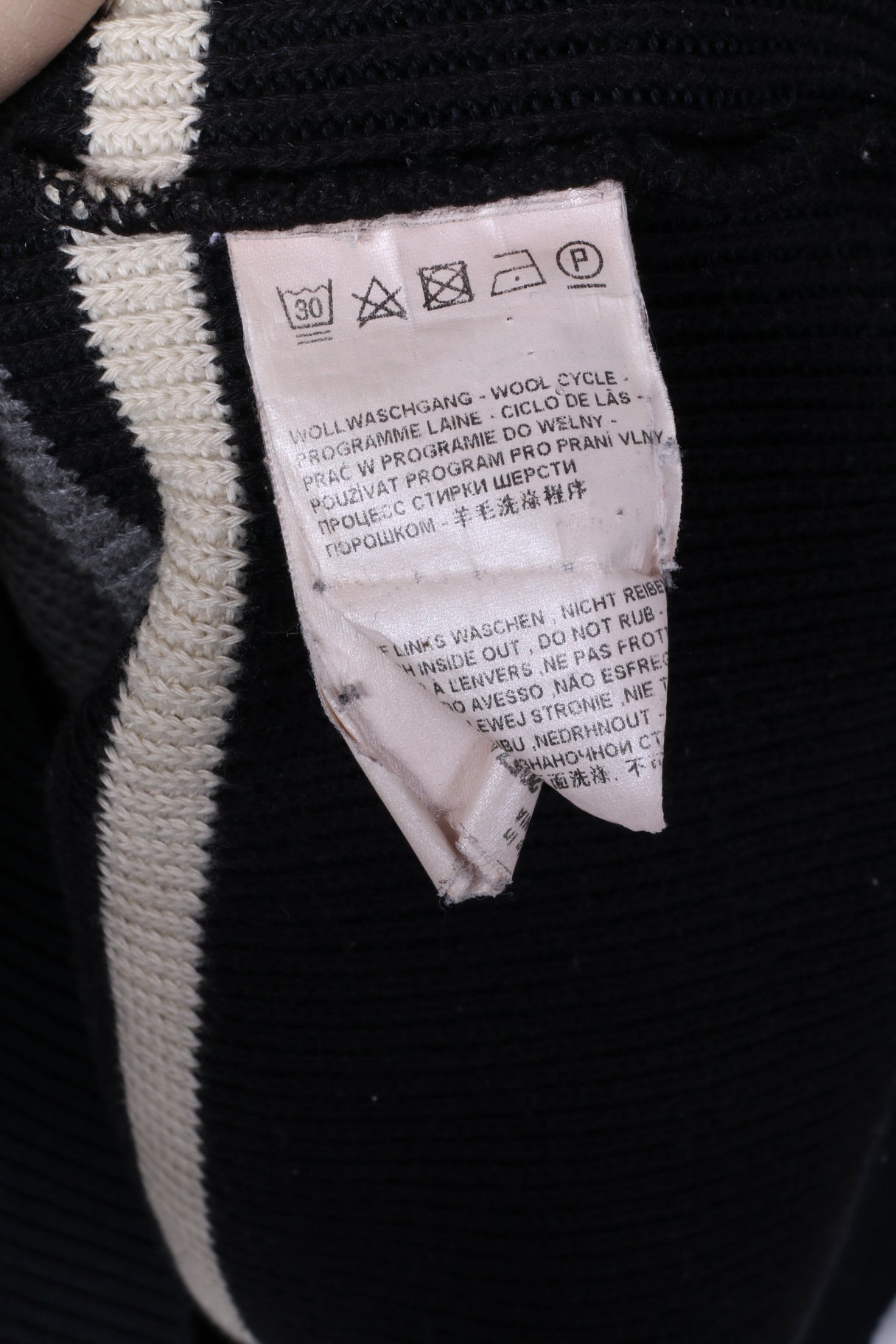 BRAX Mens 52 L Jumper Black Striped Zip Neck Wool Cotton Blend Sweater