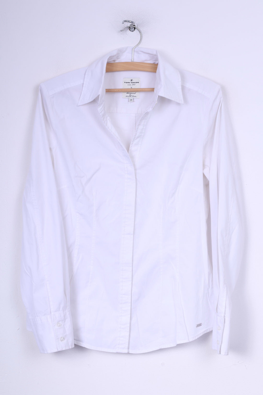 Tom Tailor Womens M 38 Casual Shirt Blouse White Long Sleeve Cotton