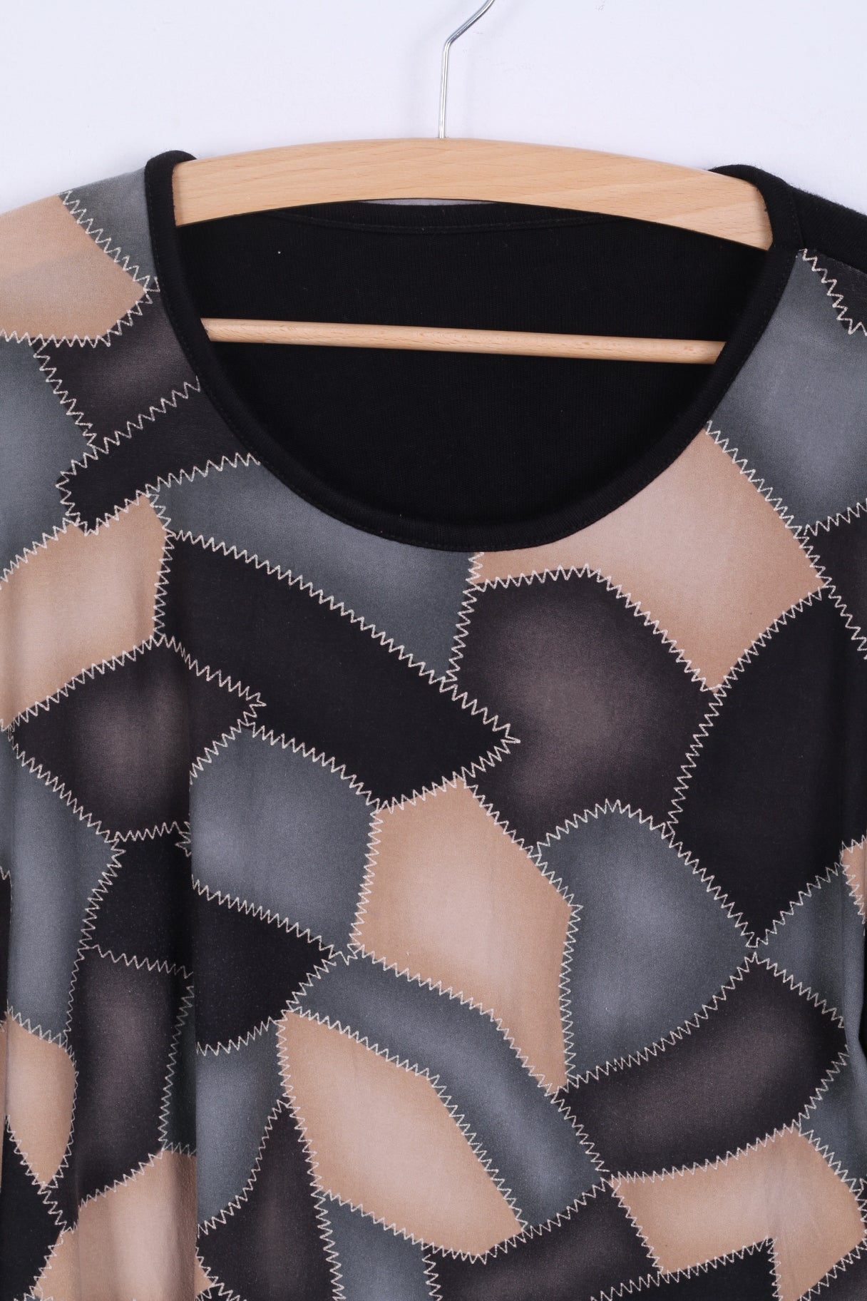 Unkown Womens M Shirt Black Patchwork nStretch Acrylic Wool Blend Top Italy