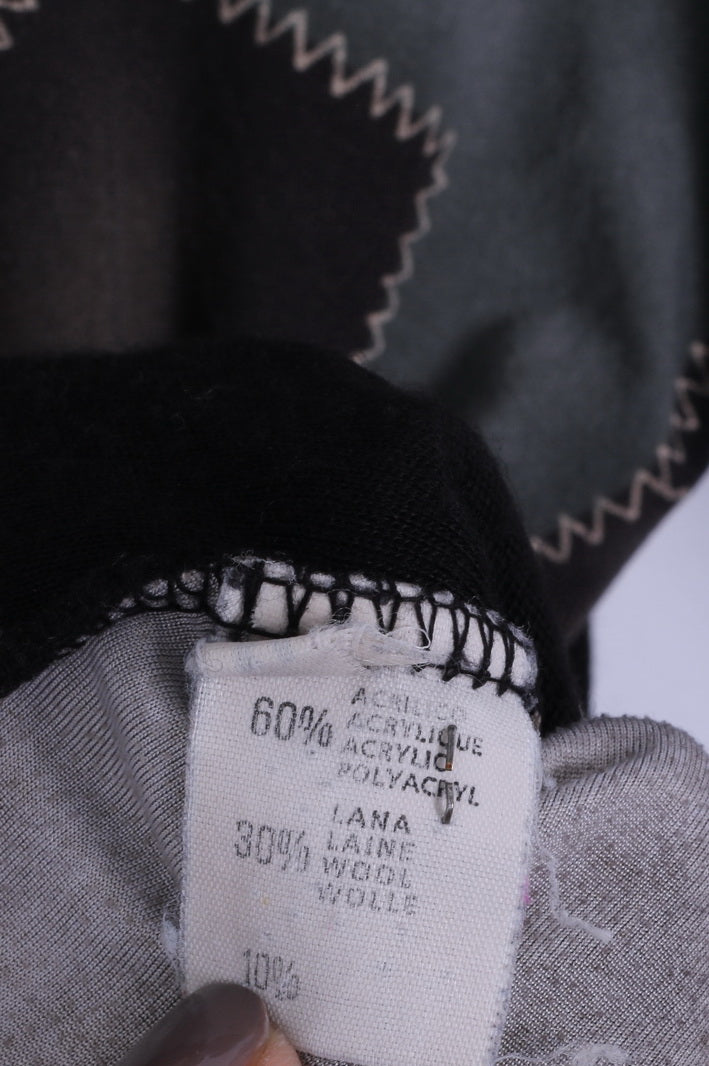Unkown Womens M Shirt Black Patchwork nStretch Acrylic Wool Blend Top Italy