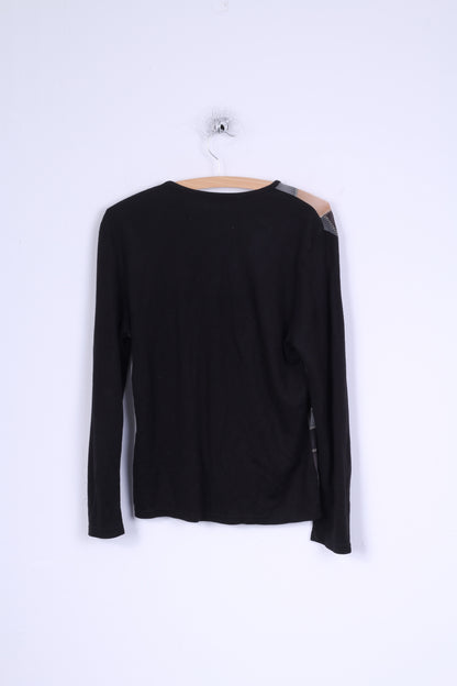 Camicia M da donna sconosciuta Top nero patchwork in misto lana acrilica elasticizzata Italia