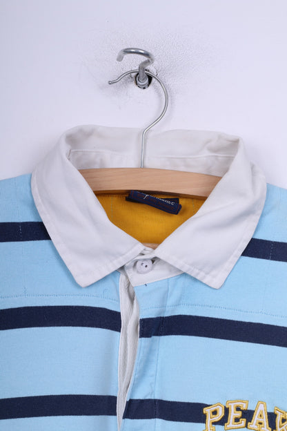 Peak Performance Mens L Polo Shirt Blue Long Sleeve Striped White Collar Cotton