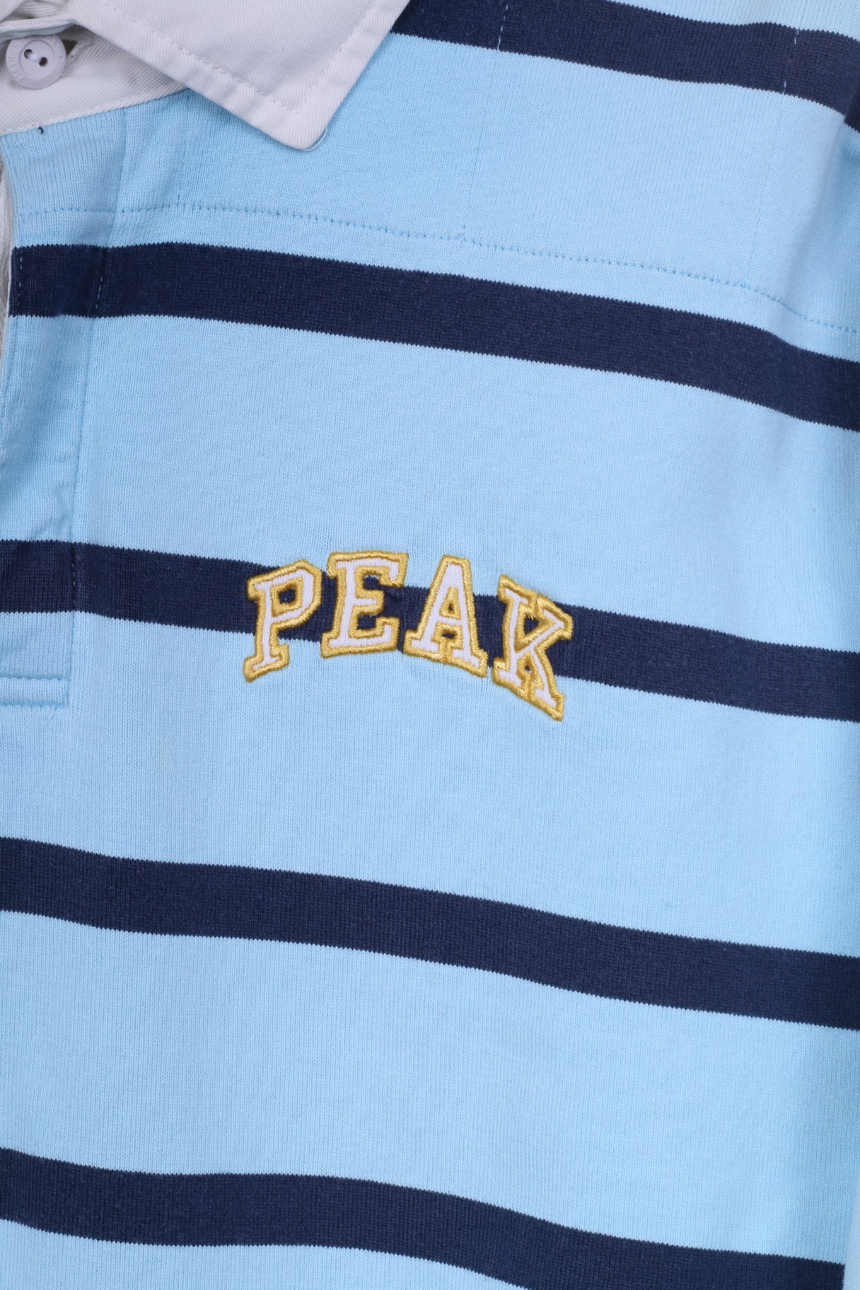 Peak Performance Mens L Polo Shirt Blue Long Sleeve Striped White Collar Cotton