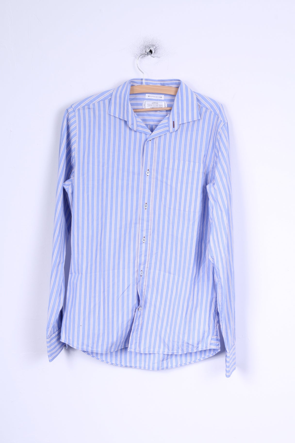 These Glory Days Mens M Casual Shirt Blue Striped Slim Fit Egyptian Cotton