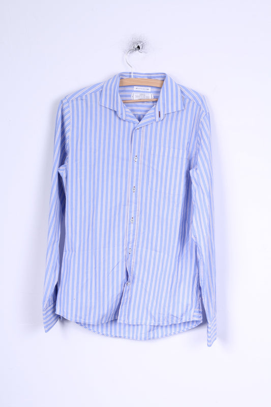 Camicia casual da uomo M di These Glory Days, vestibilità slim, a righe blu, in cotone egiziano