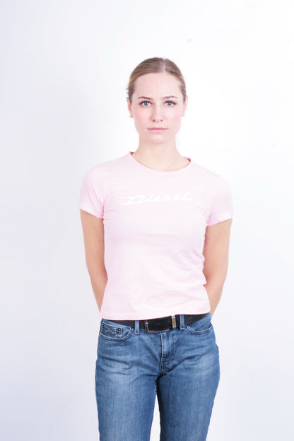 Diesel Womens S T-Shirt Pink Crew Neck Cotton Summer - RetrospectClothes