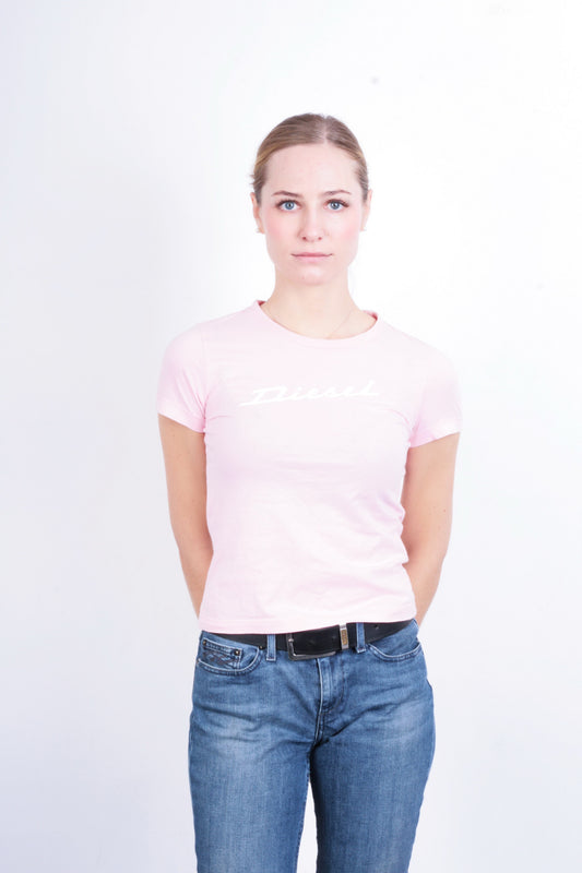 Diesel Womens S T-Shirt Pink Crew Neck Cotton Summer - RetrospectClothes