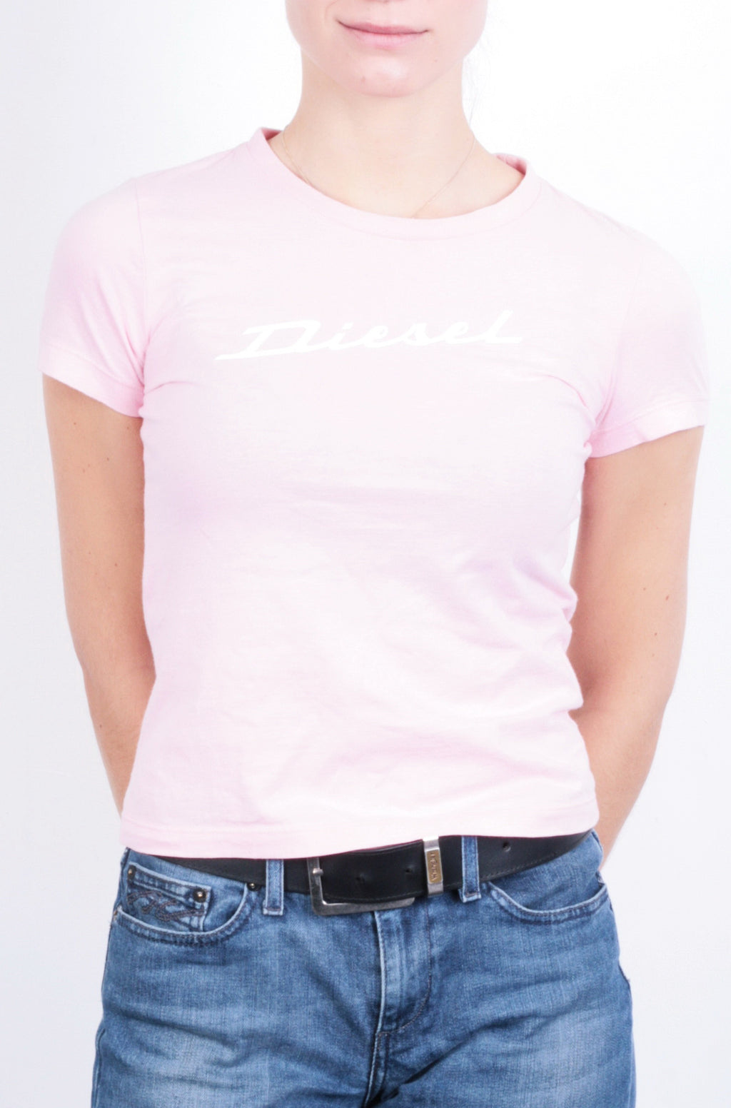 Diesel Womens S T-Shirt Pink Crew Neck Cotton Summer - RetrospectClothes