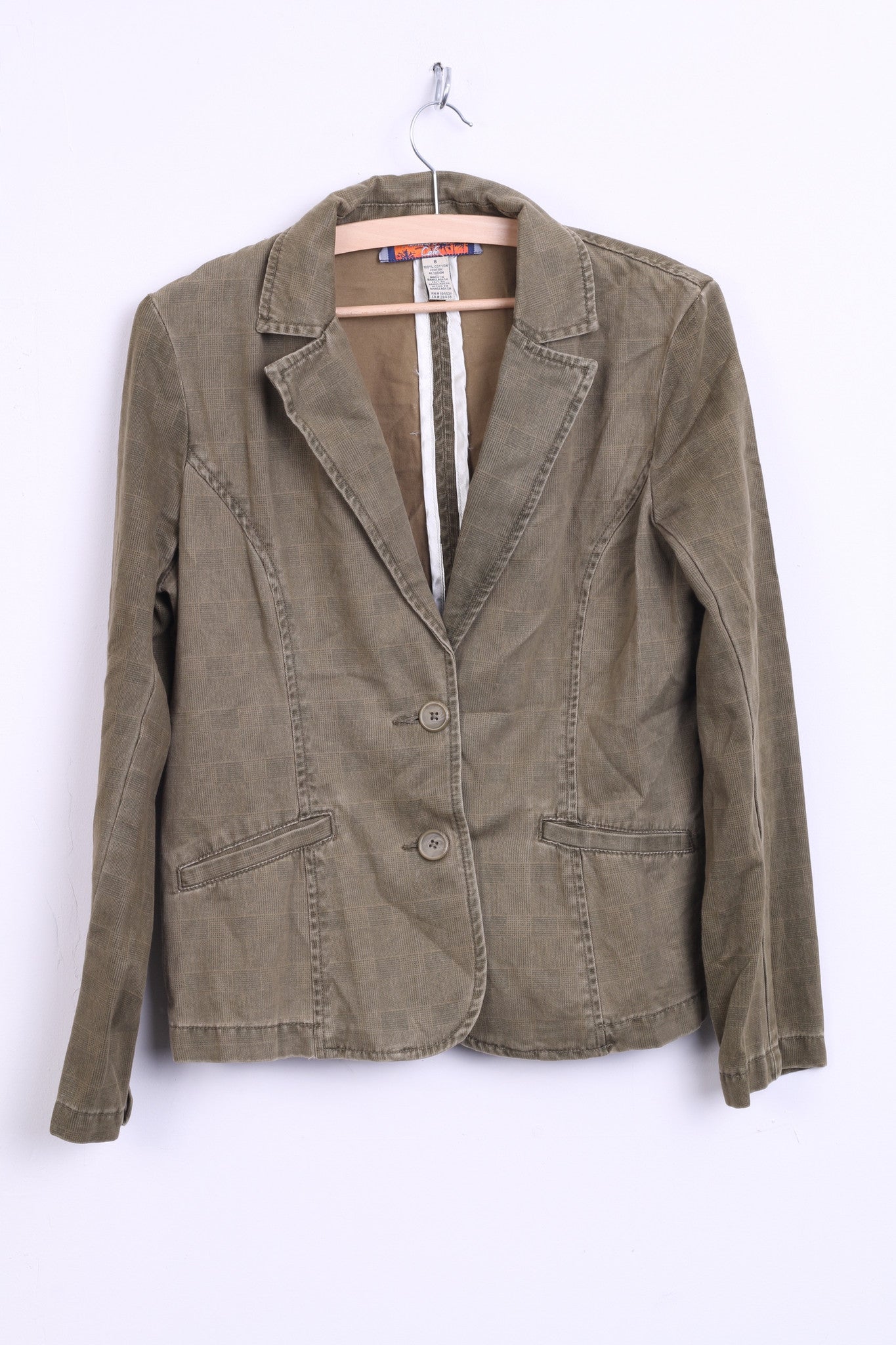 Havana Jacks Cafe Womens 8 M Blazer Top Suit Check Khaki Cotton - RetrospectClothes