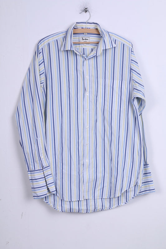 Boden Mens 15.5 L Casual Shirt Blue Stripes Cotton Long Sleeve