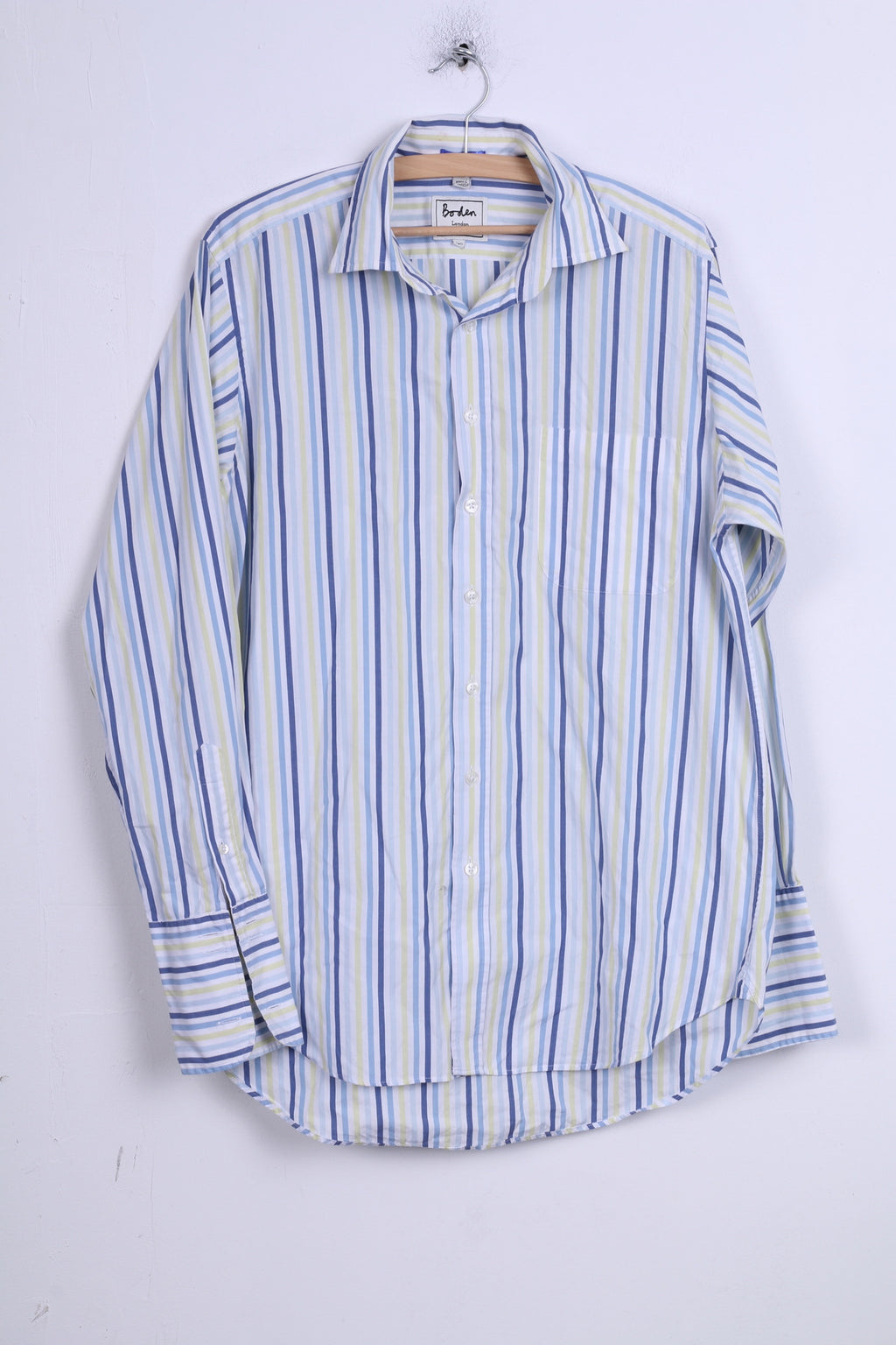 Boden Mens 15.5 L Casual Shirt Blue Stripes Cotton Long Sleeve