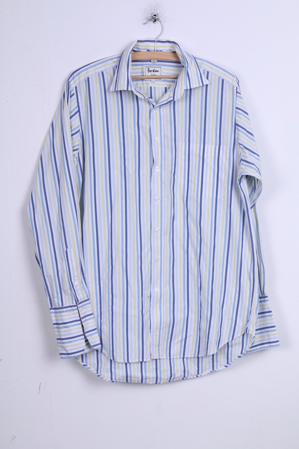 Boden Mens 15.5 L Casual Shirt Blue Stripes Cotton Long Sleeve
