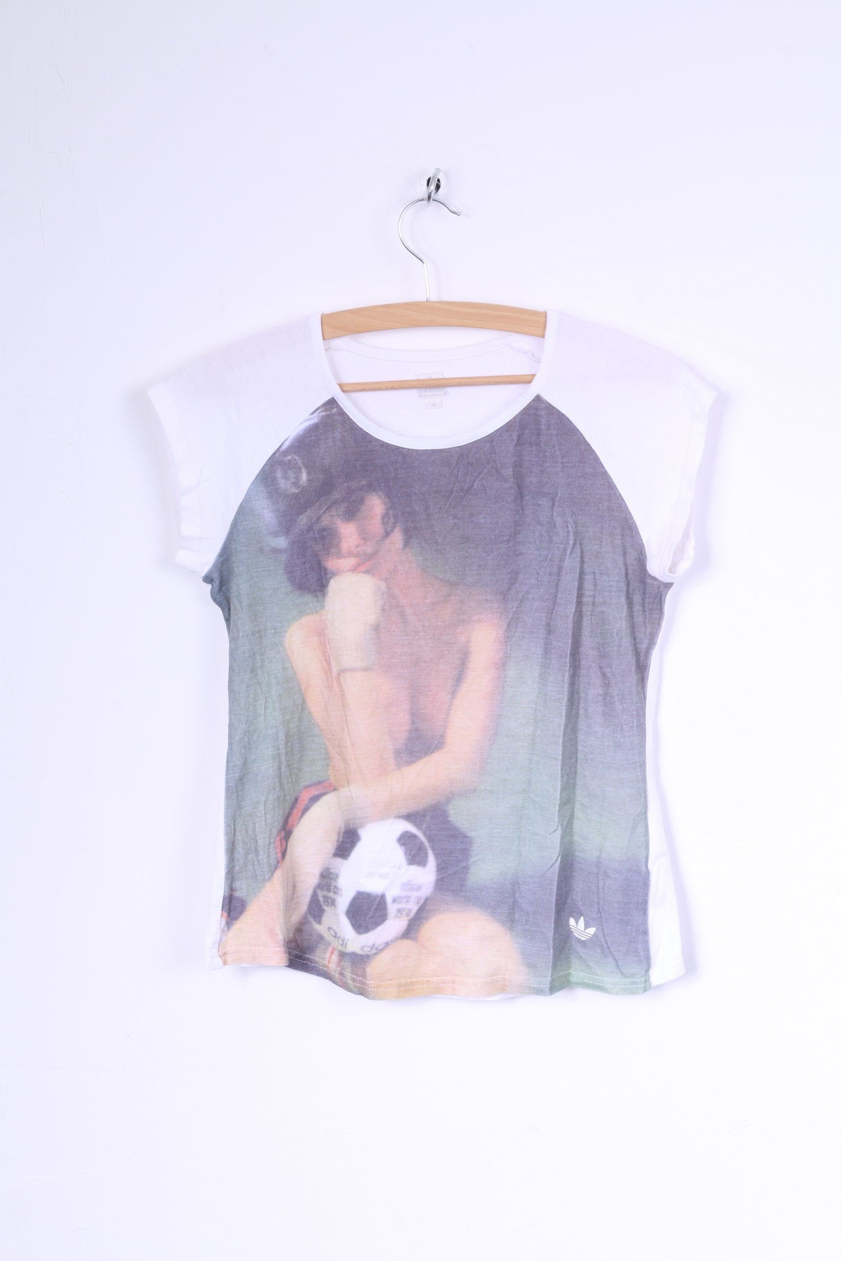 Maglia Adidas da donna 40 XS in cotone bianco girocollo con grafica da calcio