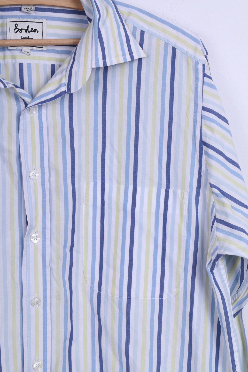 Boden Mens 15.5 L Casual Shirt Blue Stripes Cotton Long Sleeve