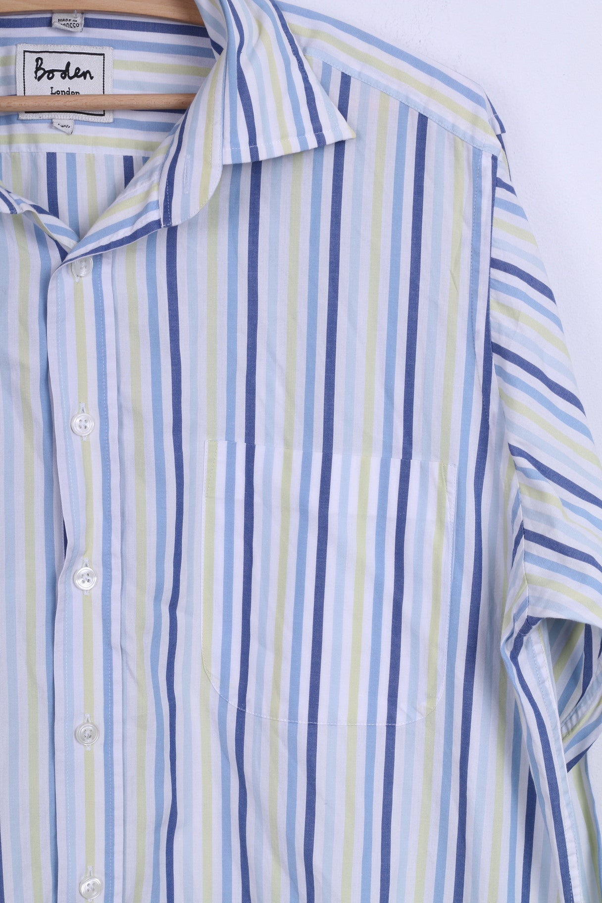 Boden Mens 15.5 L Casual Shirt Blue Stripes Cotton Long Sleeve