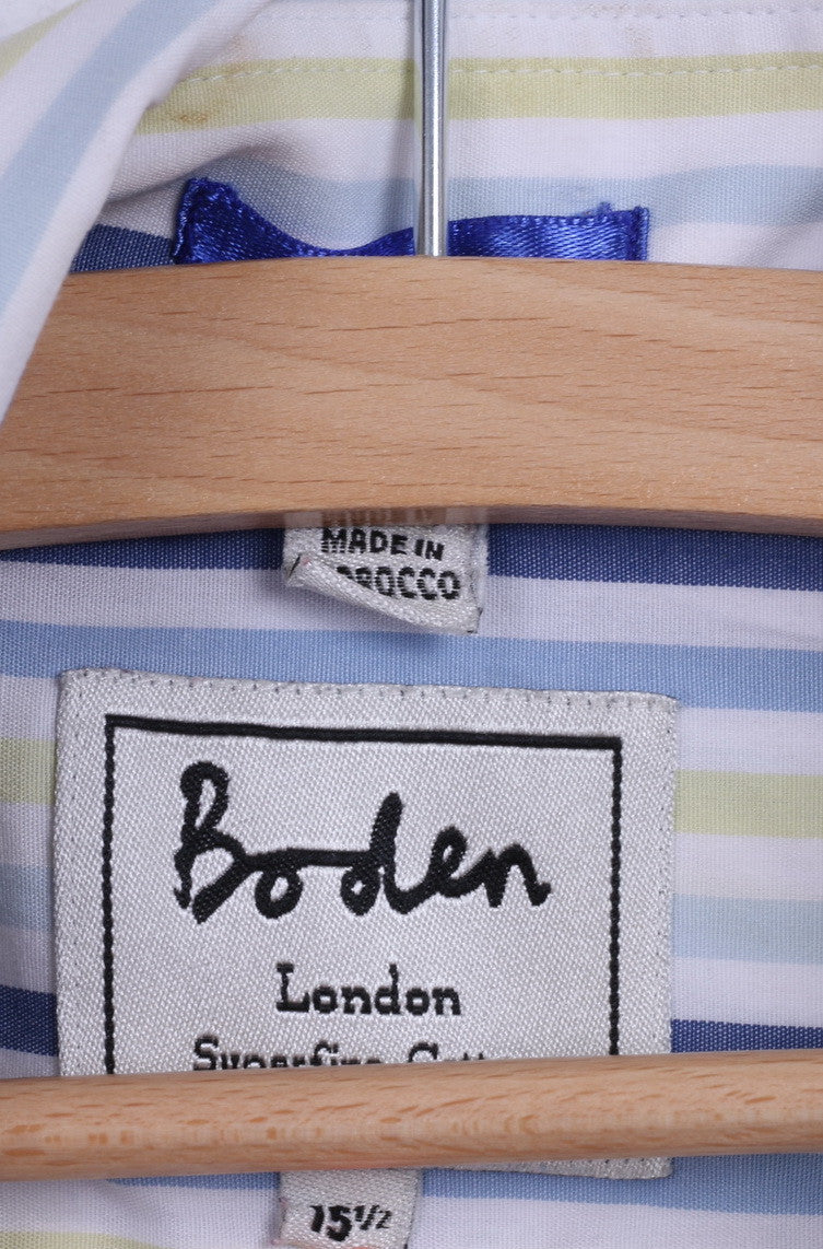 Boden Mens 15.5 L Casual Shirt Blue Stripes Cotton Long Sleeve