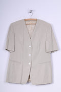 Petite Mademoiselle Womens XL Blazer Short Sleeve Check Cream Sholuder Pads Summer Vintage