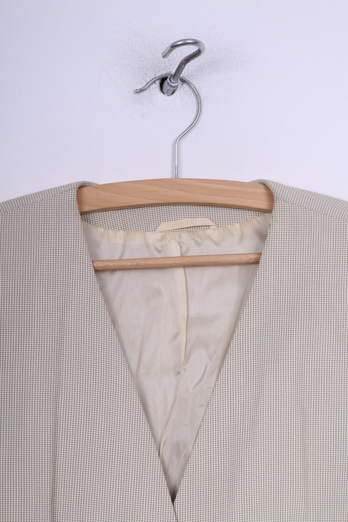 Petite Mademoiselle Womens XL Blazer Short Sleeve Check Cream Sholuder Pads Summer Vintage