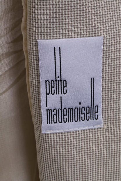 Petite Mademoiselle Womens XL Blazer Short Sleeve Check Cream Sholuder Pads Summer Vintage