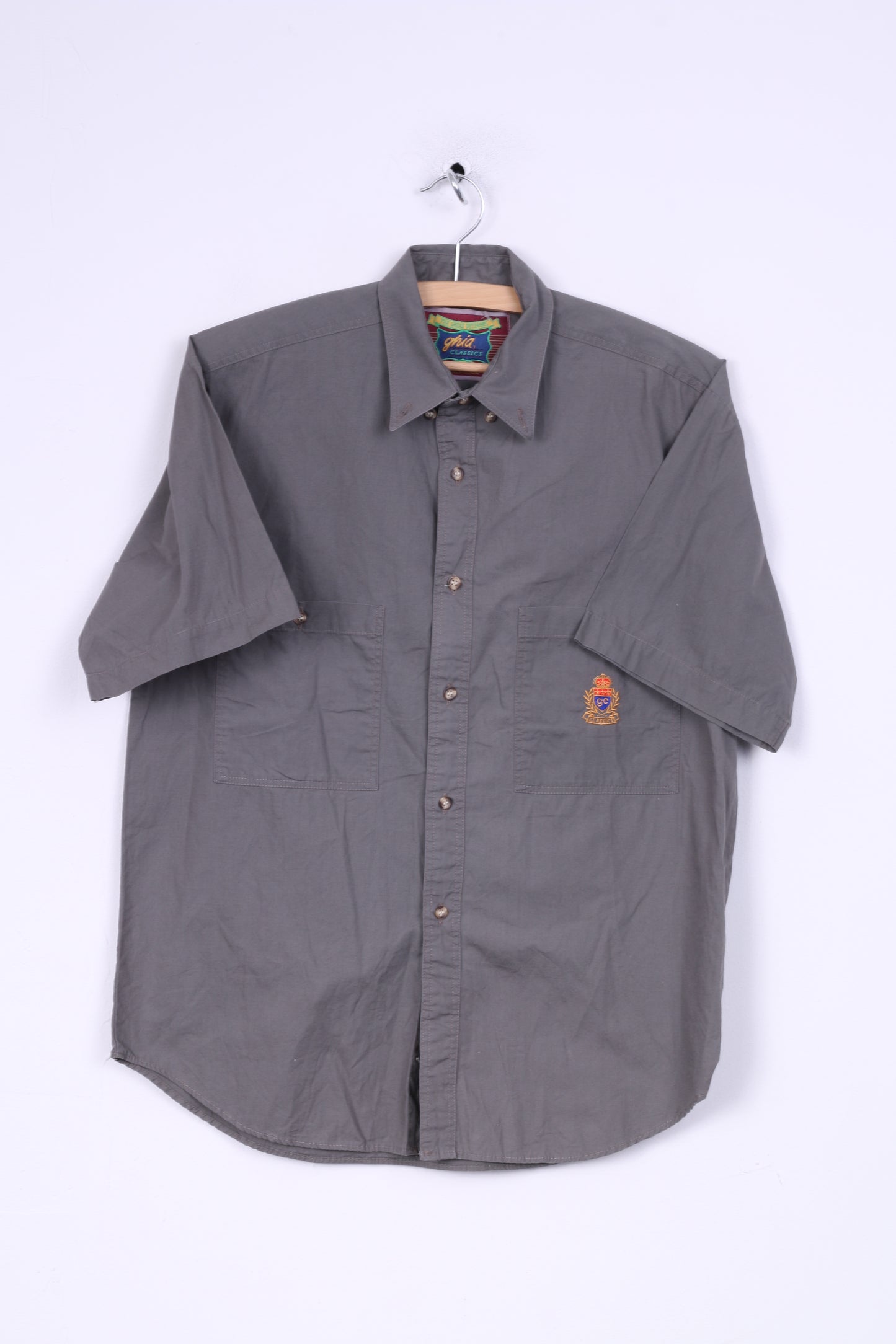 Littlewoods Mens 14.5 S Casul Shirt Gray Down Collar Short Sleeve Brown