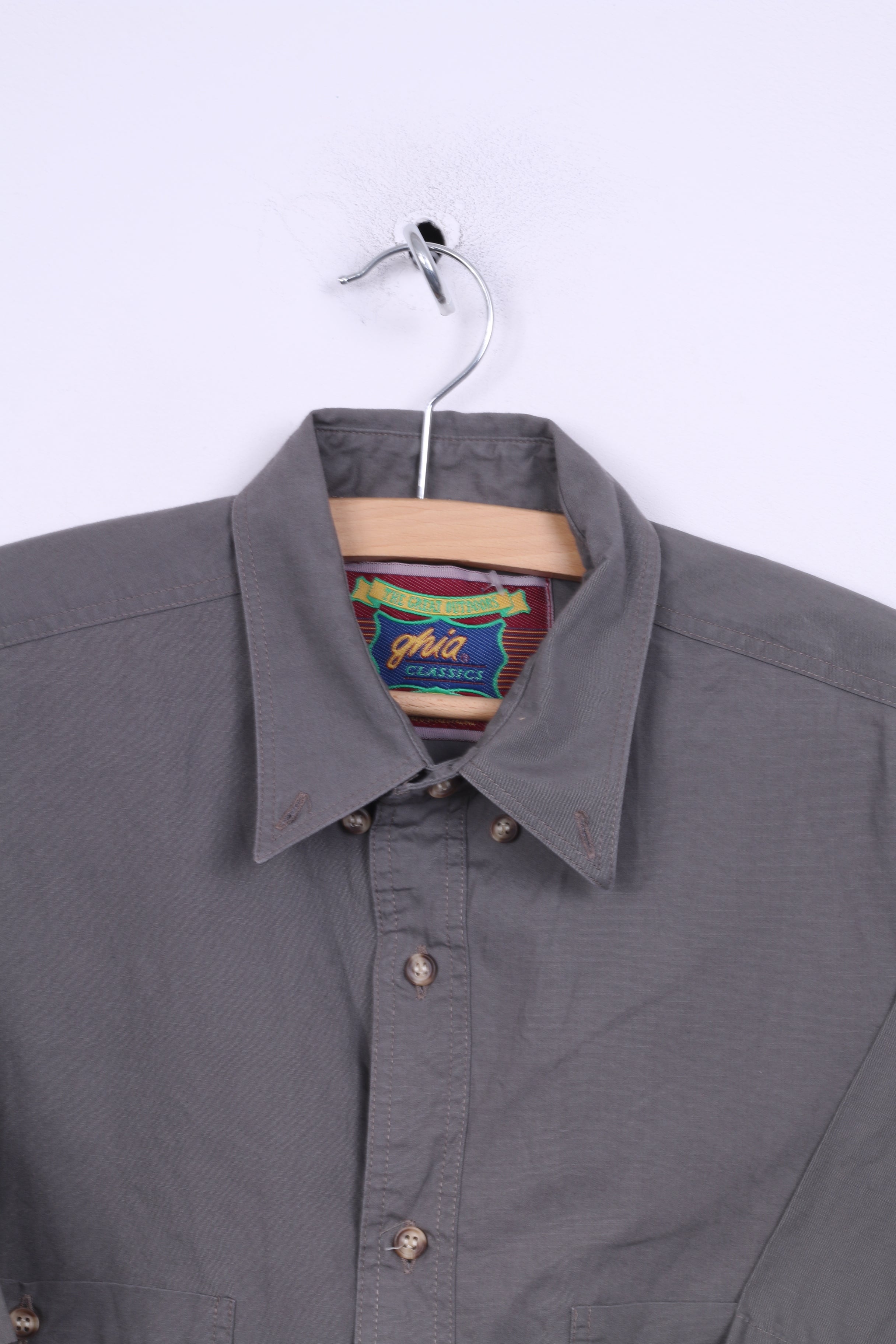 Littlewoods Mens 14.5 S Casul Shirt Gray Down Collar Short Sleeve Brown