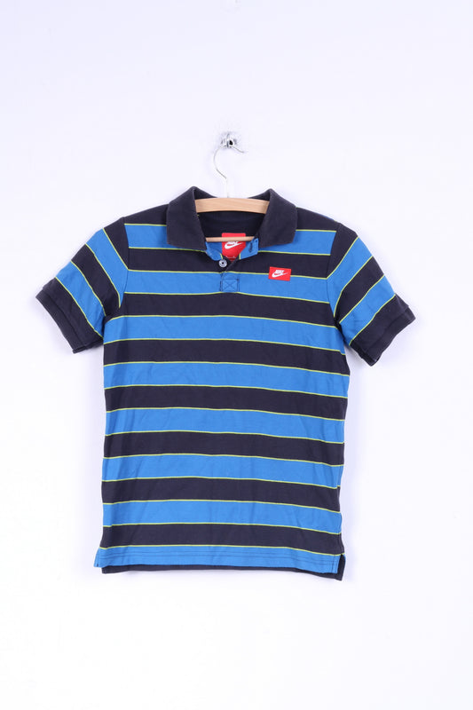 Nike Mens M Polo Shirt Striped Blue Cotton Short Sleeve