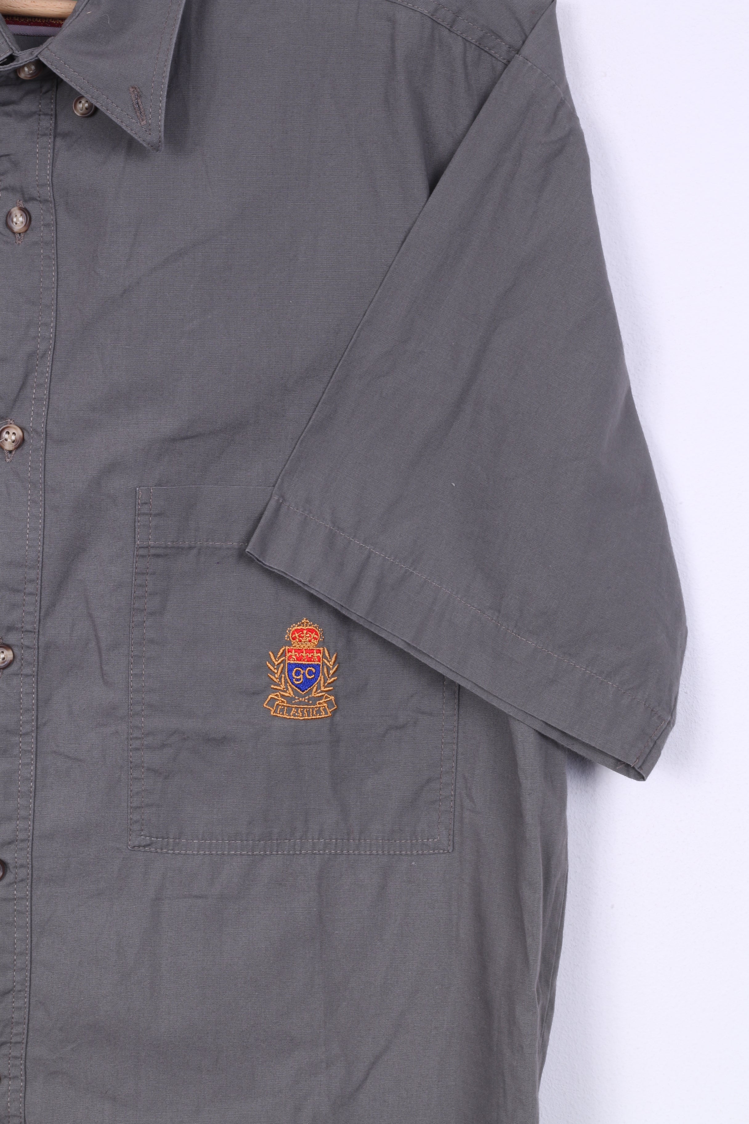 Littlewoods Mens 14.5 S Casul Shirt Gray Down Collar Short Sleeve Brown