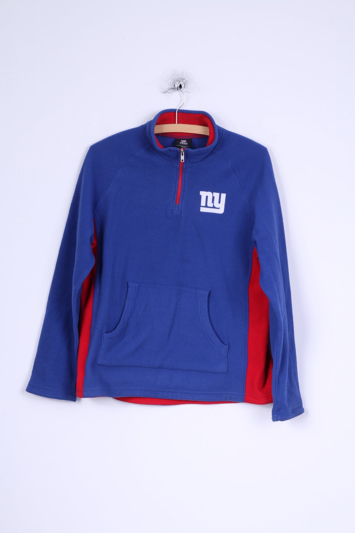 NFL Team Apparel Boys / Youth L 14-16 age Fleece Top Blue Zip Neck Kangaroo Pocket
