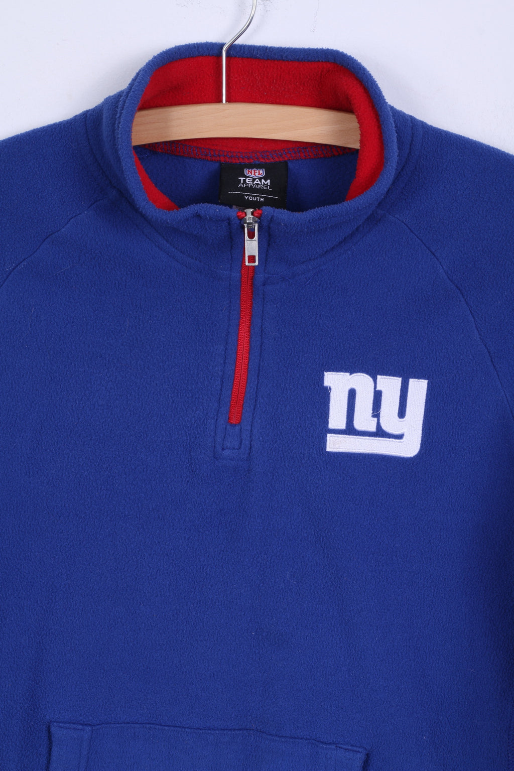 NFL Team Apparel Boys / Youth L 14-16 age Fleece Top Blue Zip Neck Kangaroo Pocket