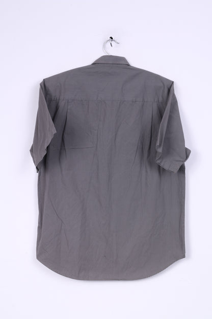 Littlewoods Mens 14.5 S Casul Shirt Gray Down Collar Short Sleeve Brown
