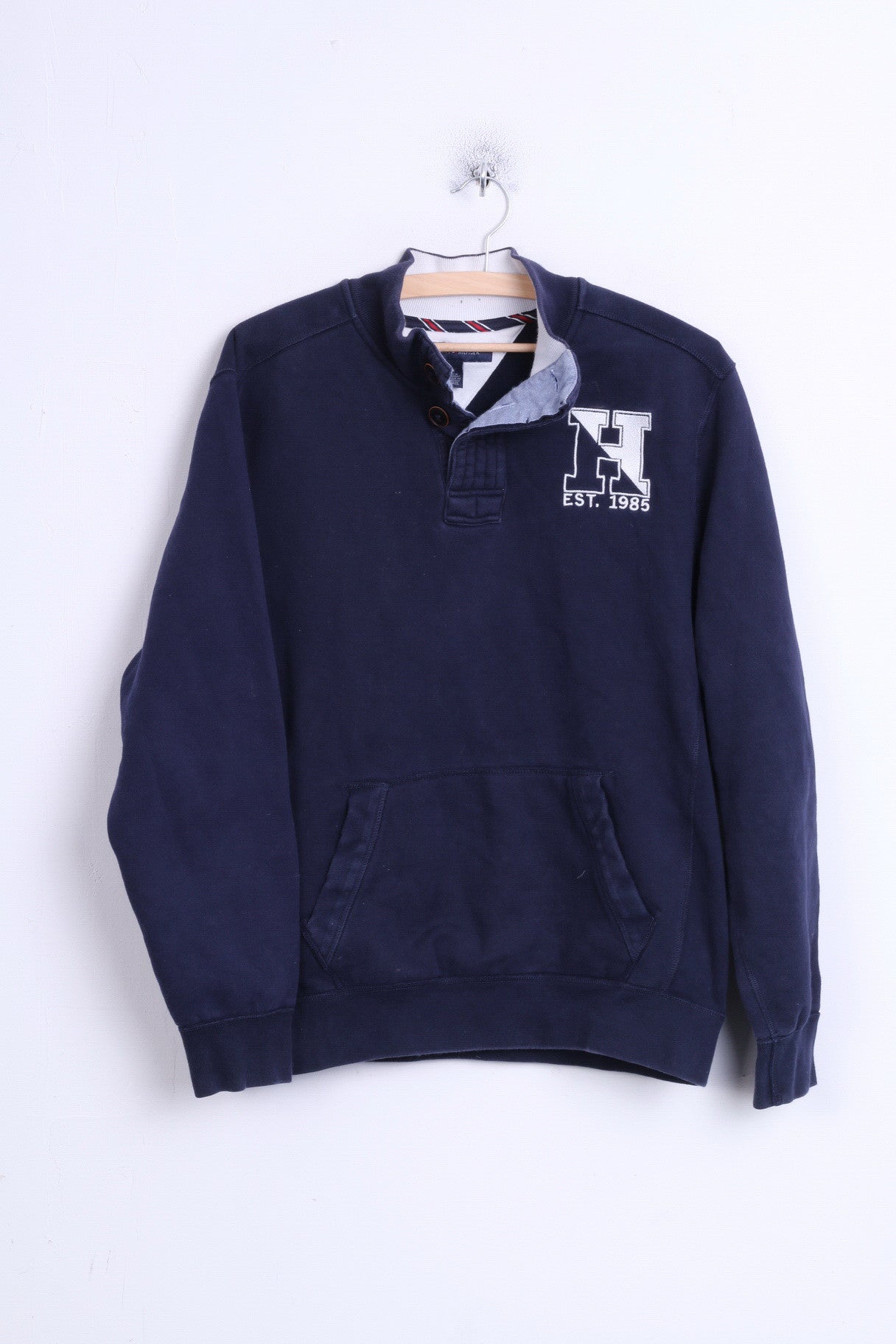 Tommy Hilfiger Mens M Jumper Sweater Navy Cotton Kangaroo Pocket