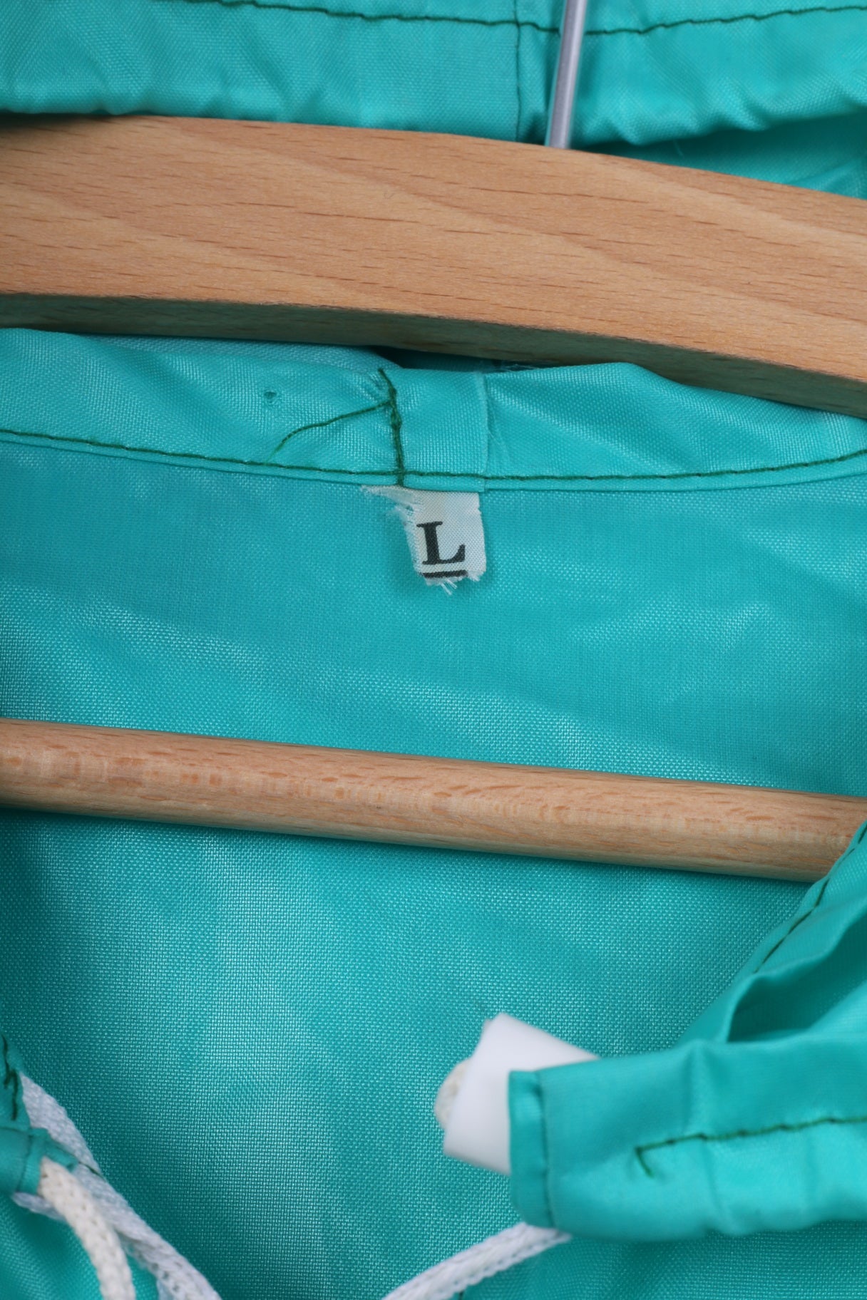 Vintage Mens L Rain Jacket Waterproof Nylon Green Hooded Full Zipper