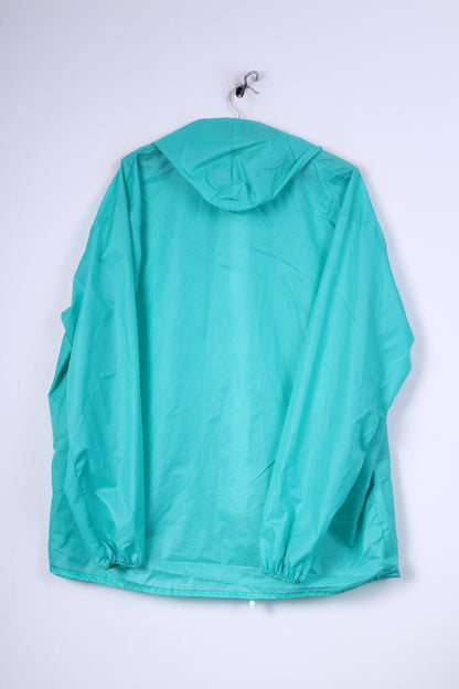 Vintage Mens L Rain Jacket Waterproof Nylon Green Hooded Full Zipper