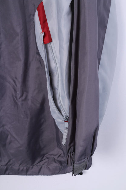 Shamp Giacca antipioggia da uomo M in nylon grigio leggero con cerniera intera cappuccio nascosto unisex 