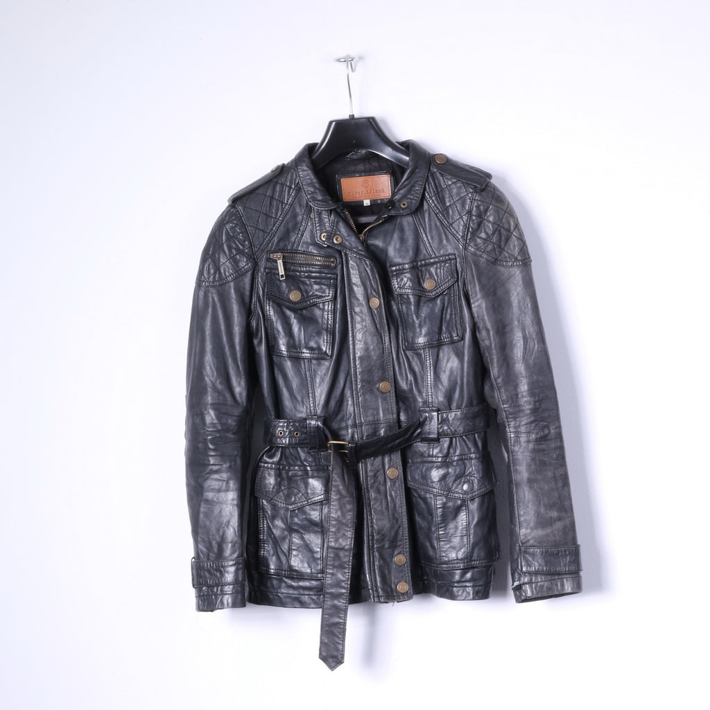 Giacca da motociclista River Island da donna 10 S in pelle nera con cerniera intera e cintura