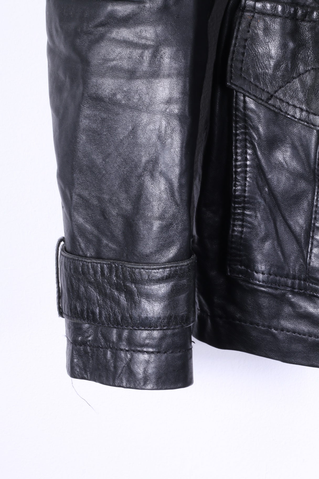 River Island Womens 10 S Jacket Black Leather Full Zipper Belted Biker Top