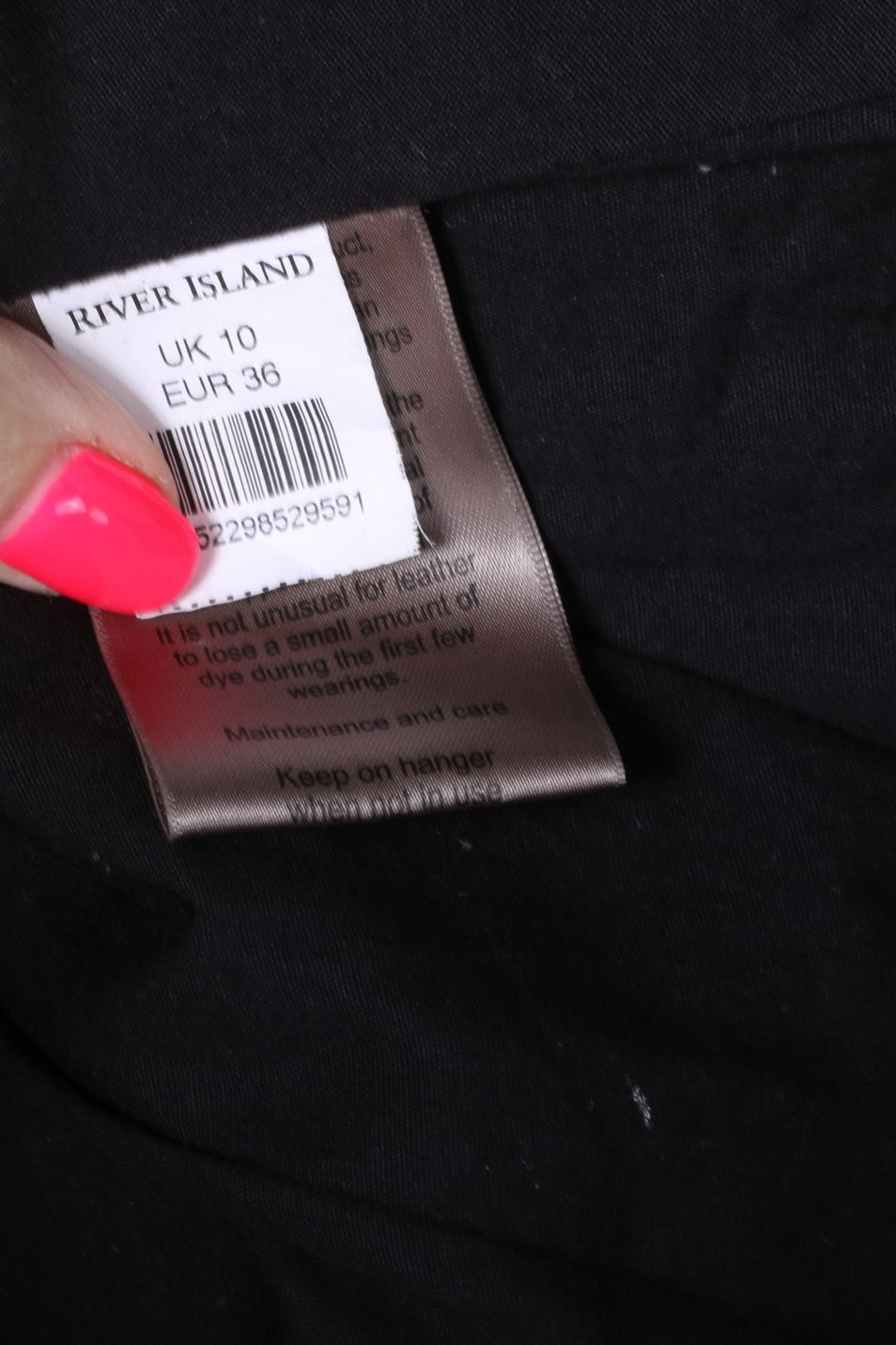 Giacca da motociclista River Island da donna 10 S in pelle nera con cerniera intera e cintura