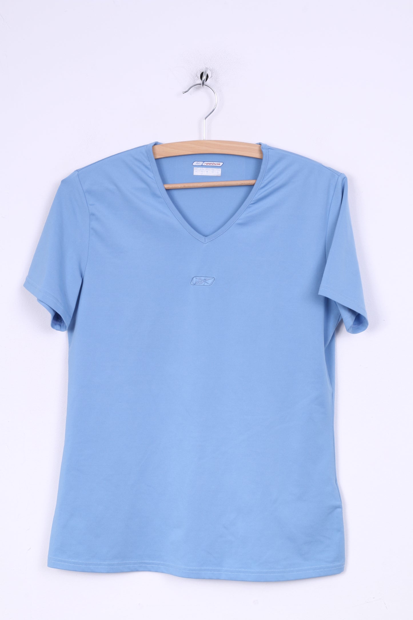 Reebok Womens M Shirt Light Blue V Neck Sport Short Sleeve