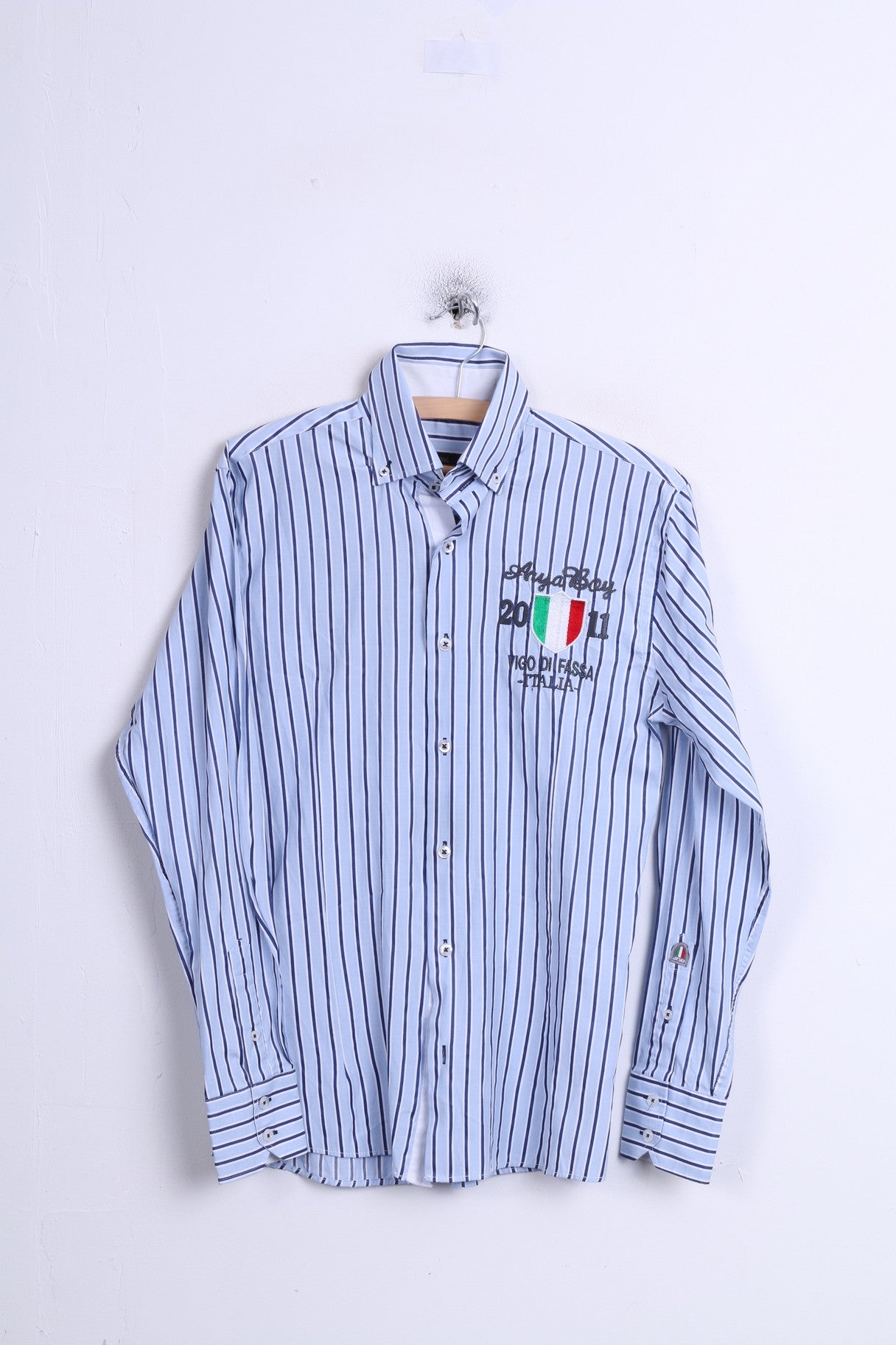 Arya Boy Mens Casual Shirt M Long Sleeve Blue Striped Button Down Collar