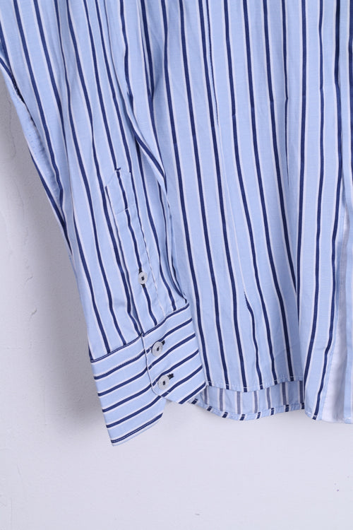 Arya Boy Chemise décontractée pour homme M à manches longues et col boutonné rayé bleu
