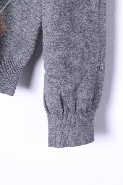 SUN68 Maglione XXL da uomo grigio misto cashmere maglione a rombi con scollo a V grigio