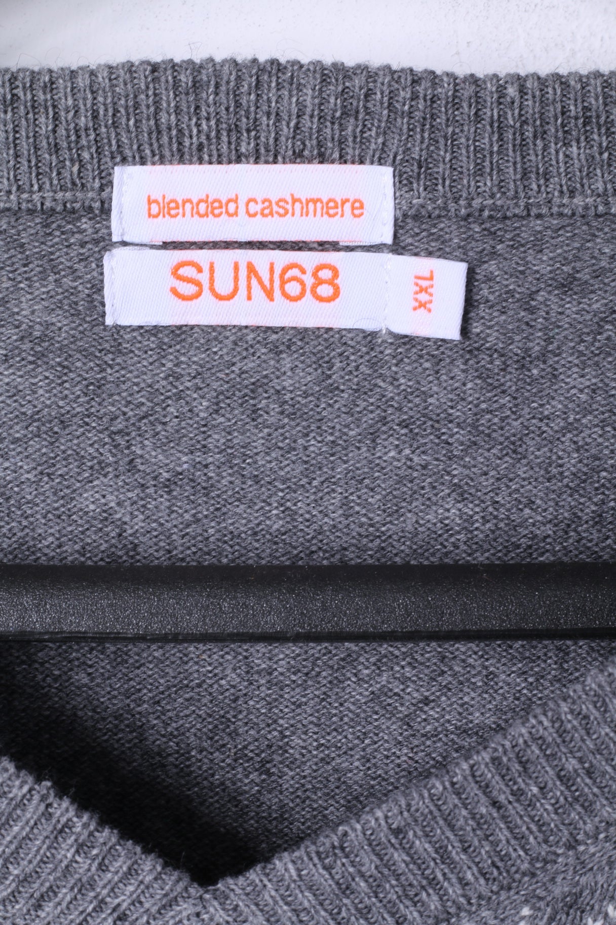 SUN68 Mens XXL Jumper Grey Cashmere Blend Grey V Neck Argyle Sweater