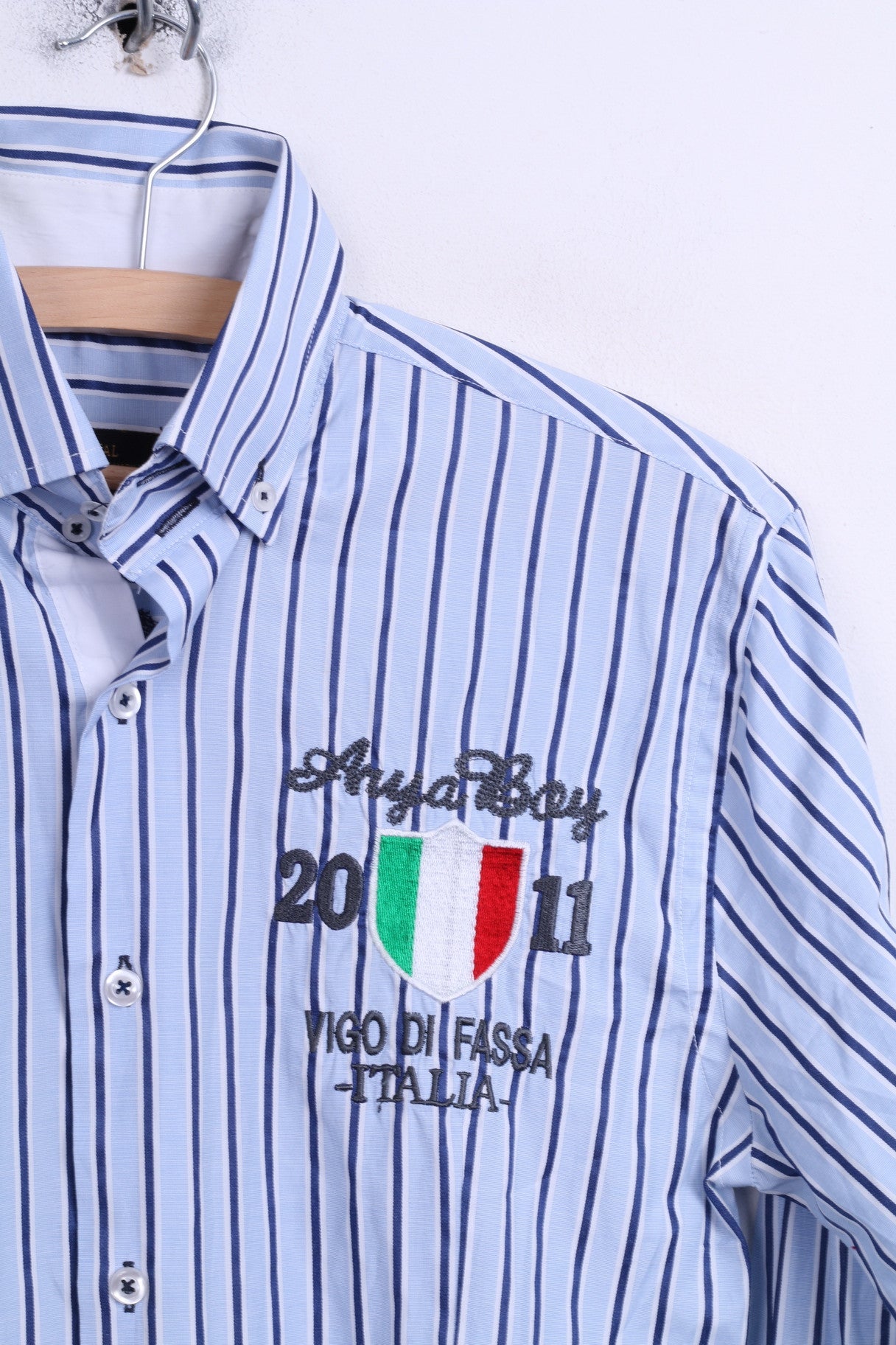 Arya Boy Mens Casual Shirt M Long Sleeve Blue Striped Button Down Collar