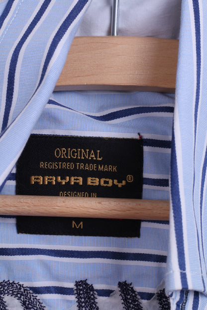 Arya Boy Mens Casual Shirt M Long Sleeve Blue Striped Button Down Collar