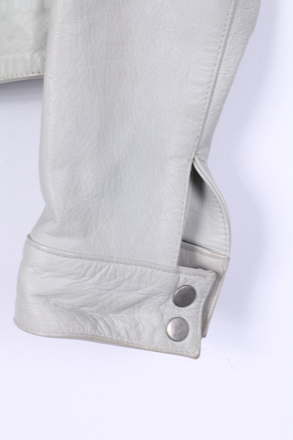 MASSINI Womens 40 M Jacket Grey Leather Zip Up Ramones Biker Retro